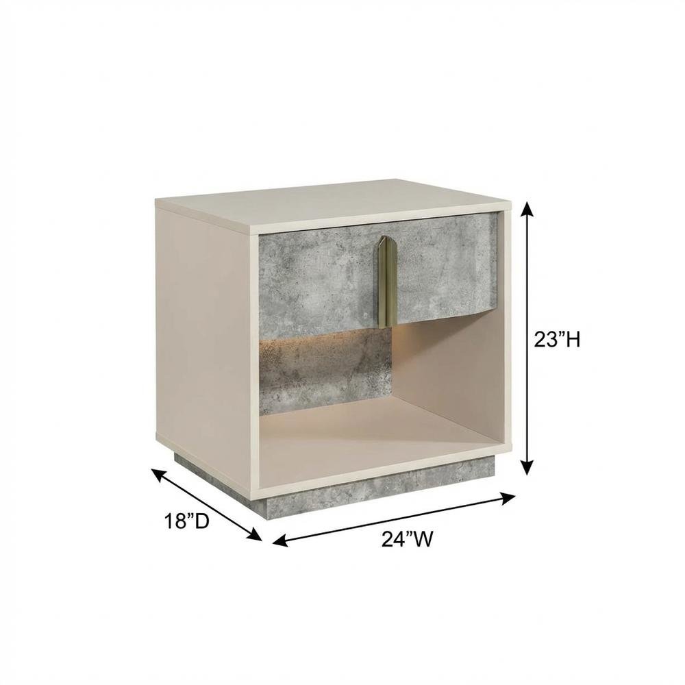 Pavira 1-Drawer Nightstand with LED Lights - Stone