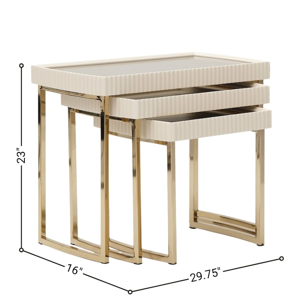 Beige Nesting End Tables Set of 3, Gold Side Tables for Living Room