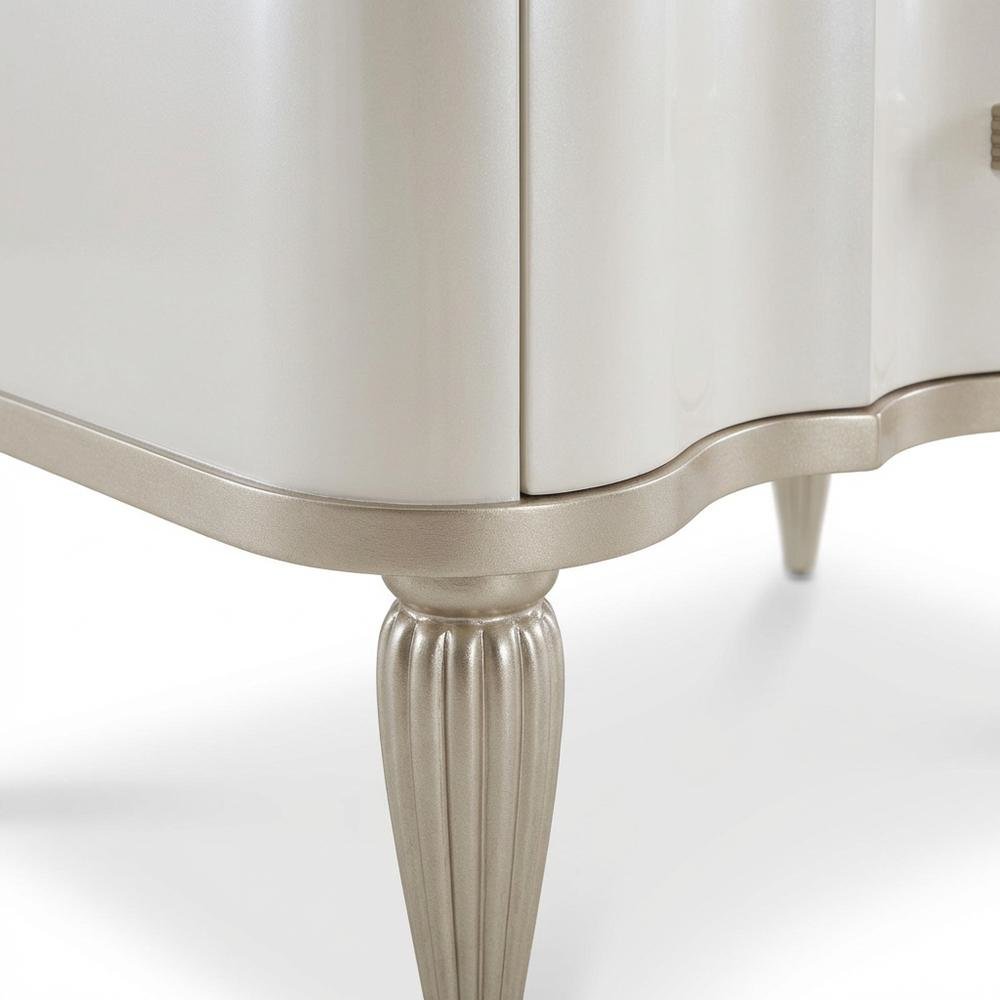 Creamy Pearl Nightstand with Marble Top and Poplar Wood Finish