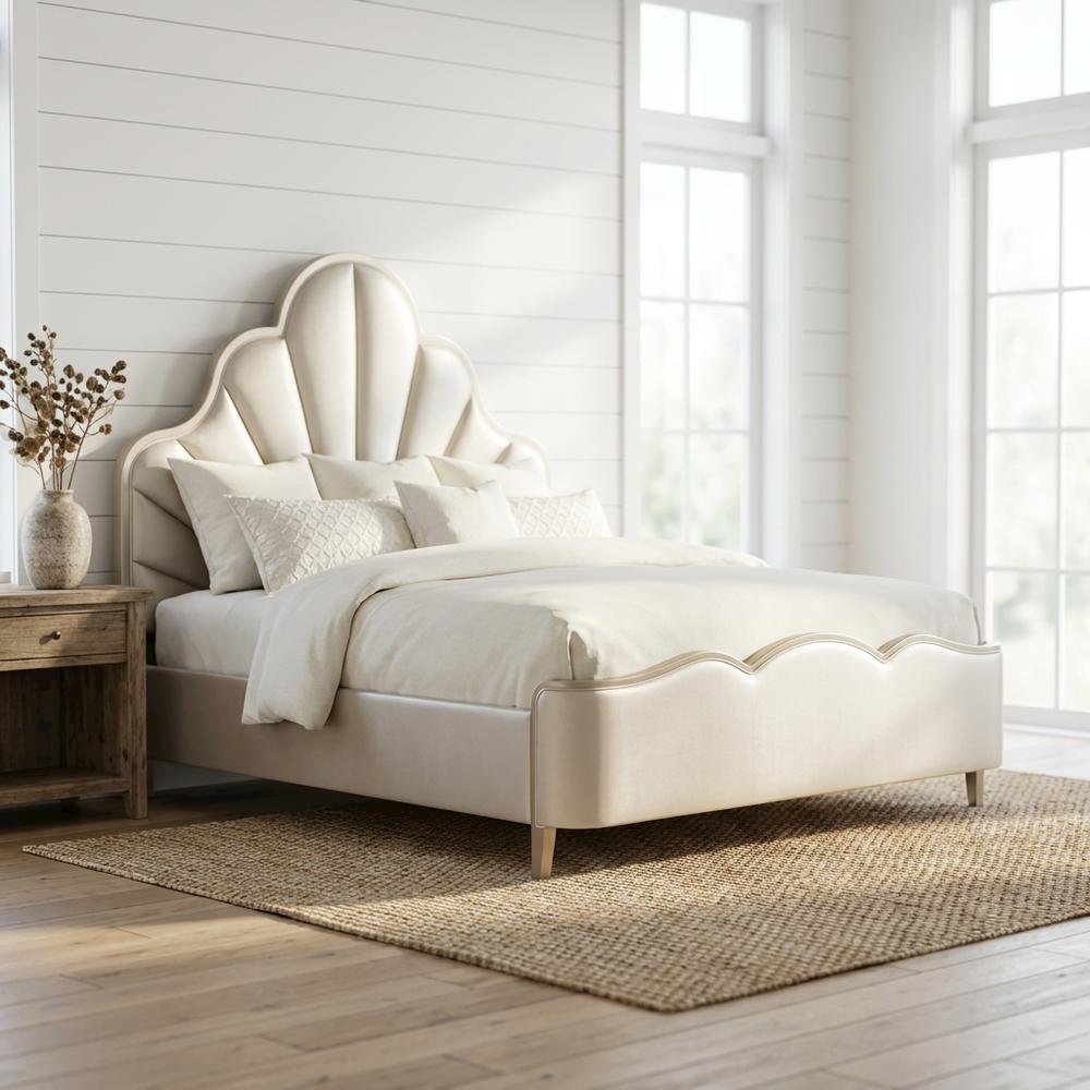 Malibu Crest Eastern King Scalloped Panel Bed - Chardonnay