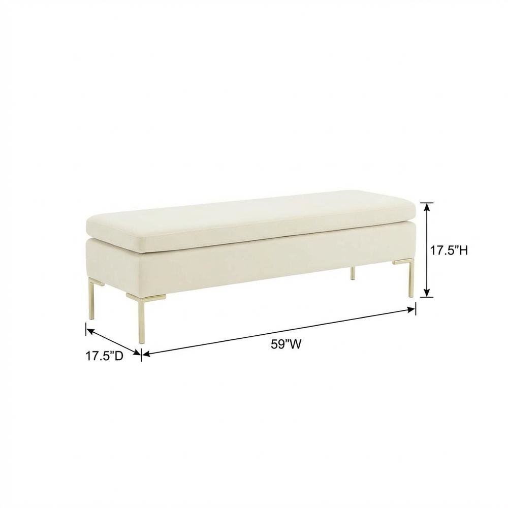 Zennia Velvet Accent Bench - Ivory/Gold