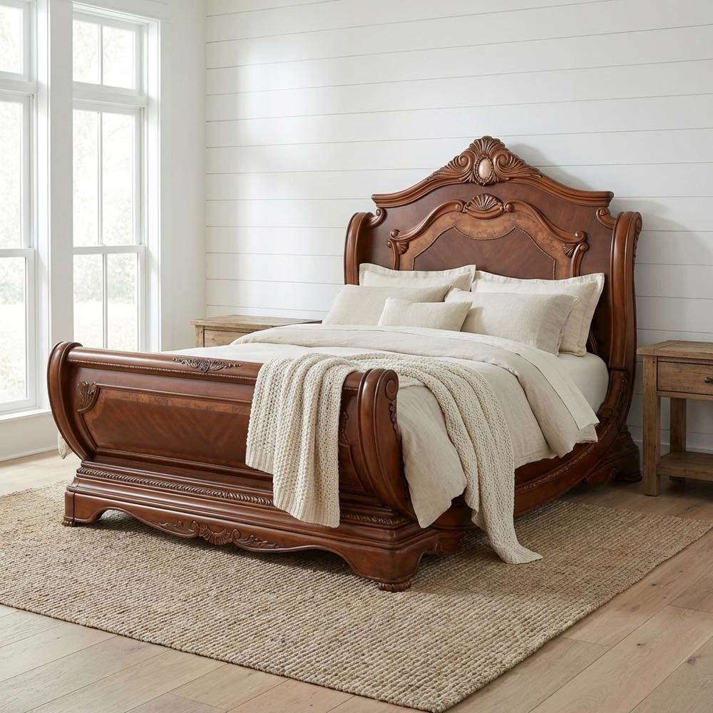 Cortina Cal. King Sleigh Bed - Honey Walnut