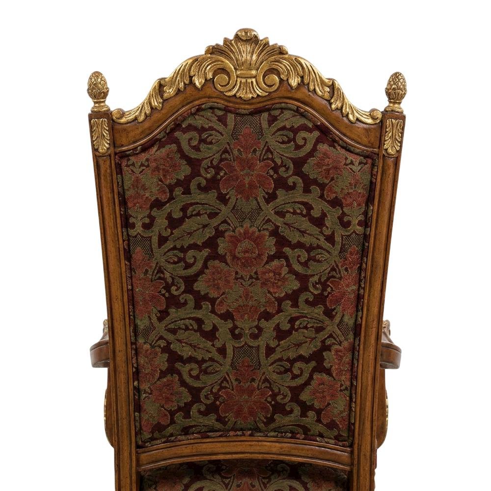 Classic Chestnut Dining Side Chairs with Leather & Jacquard Upholstery, Set of 2
