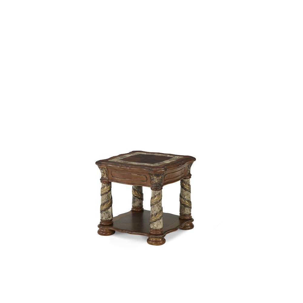 Classic Chestnut Finish Square End Table for Living Room – Solid Wood Design