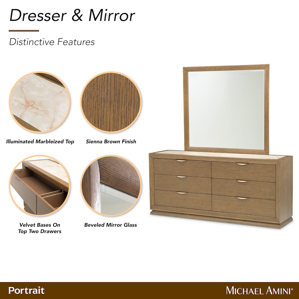 Portrait Dresser with Mirror - Sienna Brown