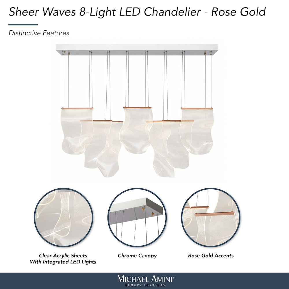 Sheer Waves 8-Light Modern LED Chandelier - Chrome