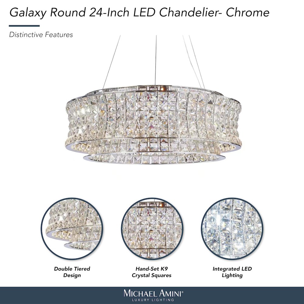 Galaxy 24" Round LED Crystal Chandelier - Chrome