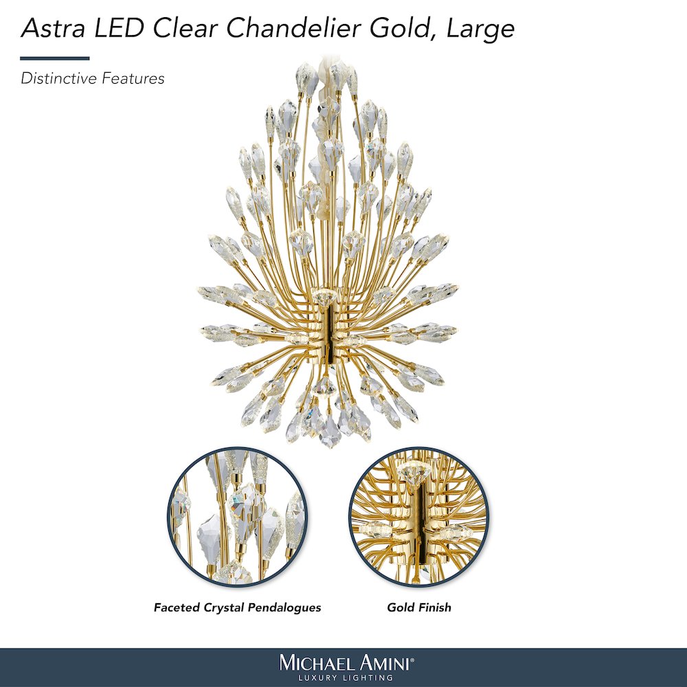 Astra 34" LED Crystal Chandelier - Gold