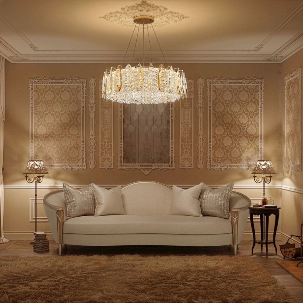 Imperia 24" Wide Round Crystal LED Chandelier - Champagne Gold