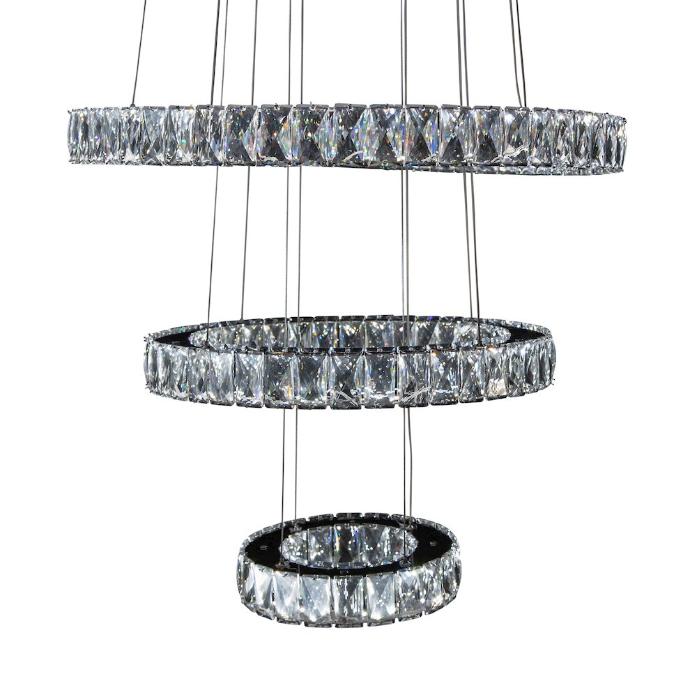 Asteroids 3-Ring Modern LED Crystal Chandelier - Chrome