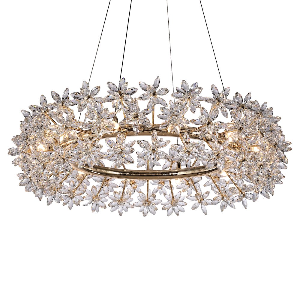 Bouquet Round 32" Crystal Chandelier - Gold