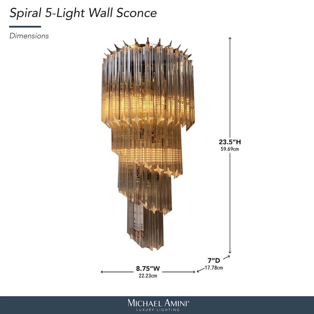 Spiral 5-Light 25" Crystal Wall Sconce - Gold