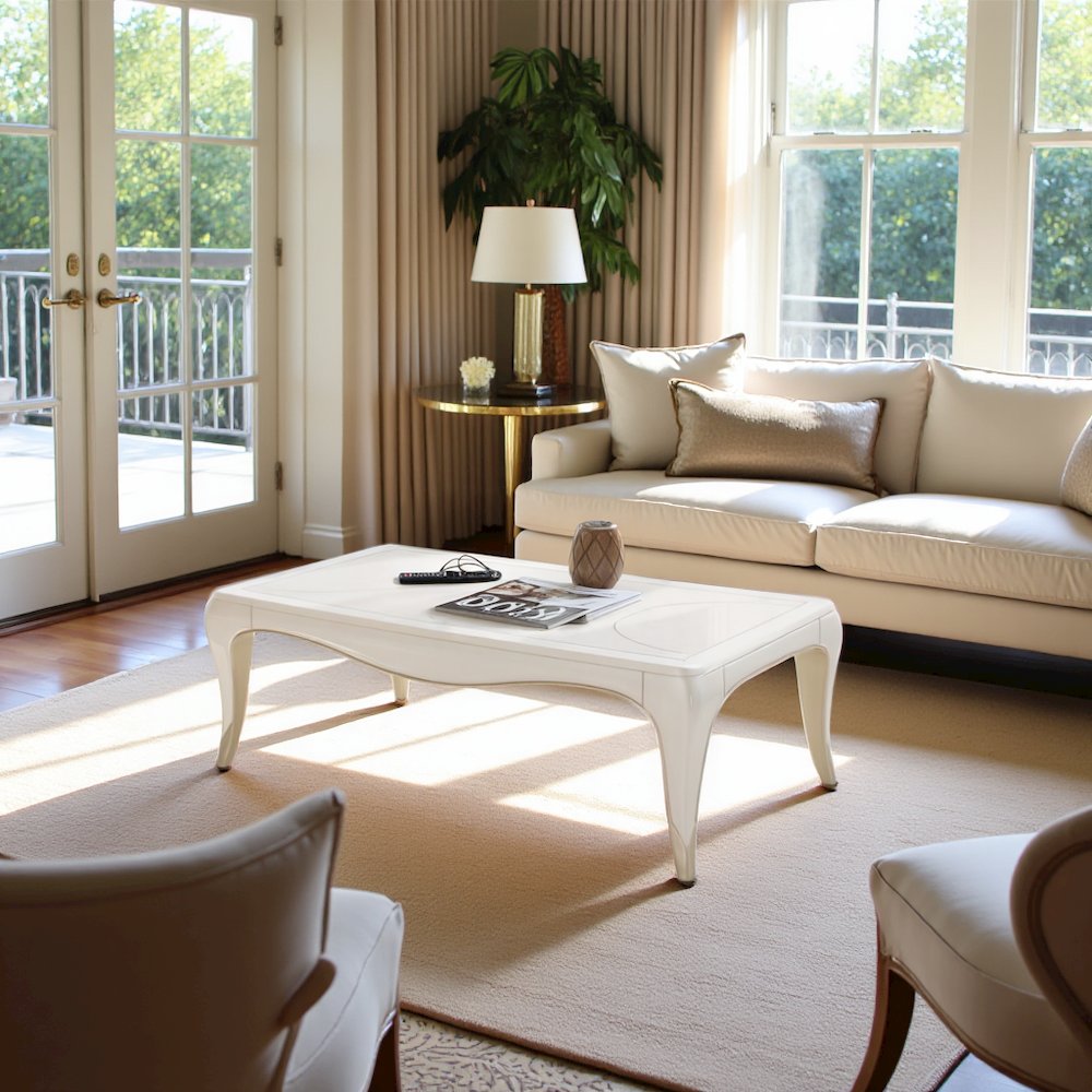White and Wood Coffee Table – Rectangular Table for Living Room Décor