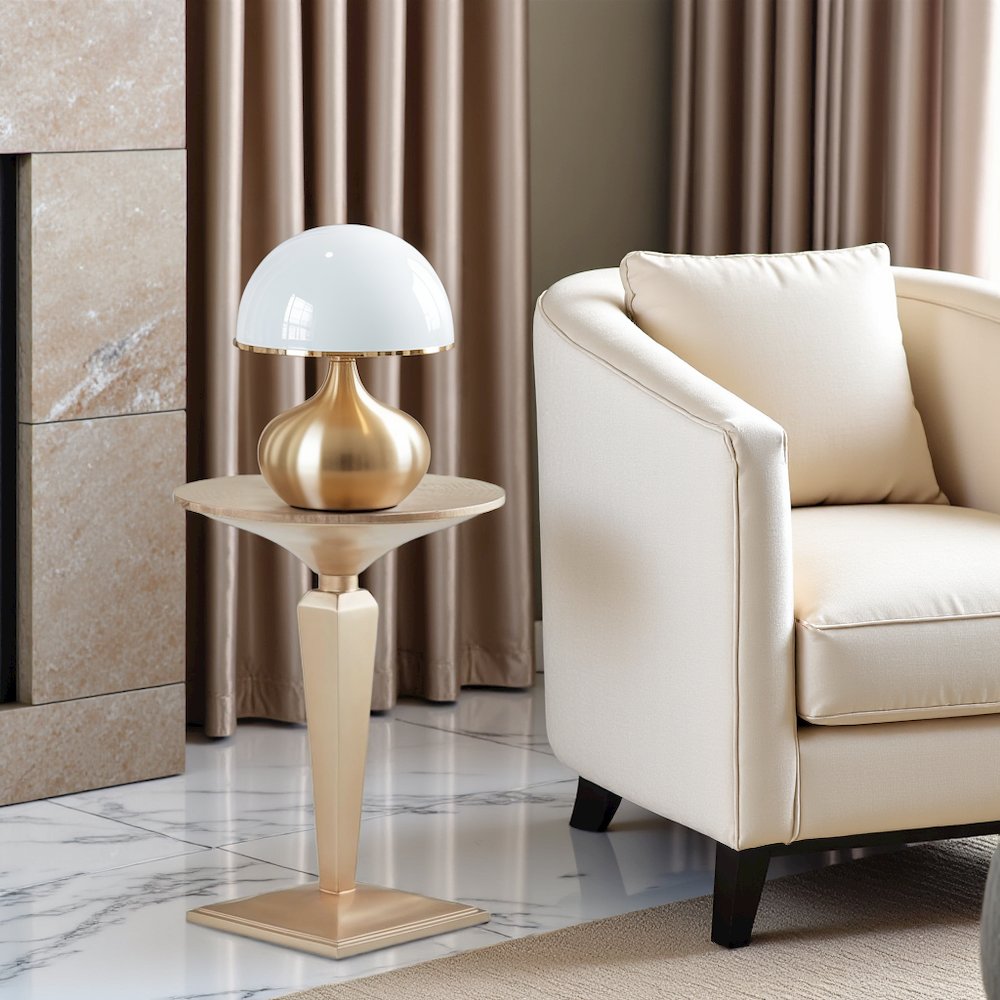 Round Accent Table – Light Wood Side Table with Small Pedestal Base