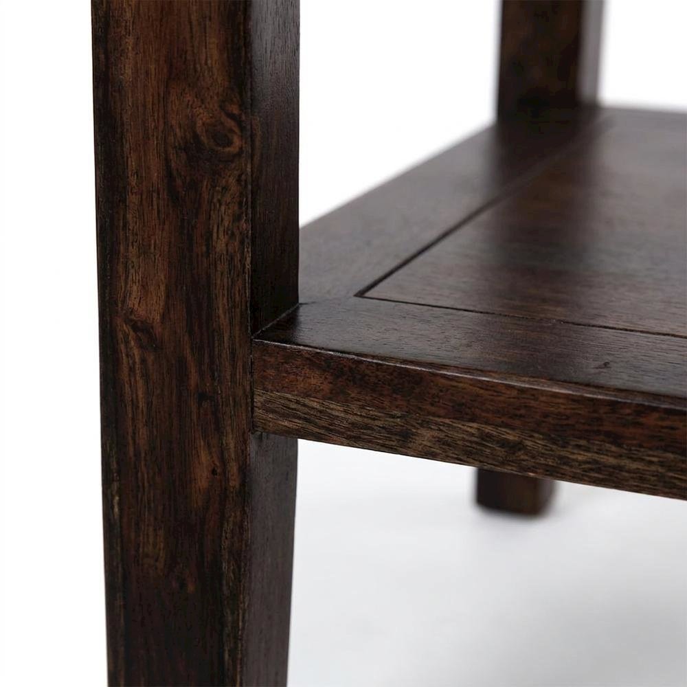 Solid Sheesham Wood End Table with Industrial-Style Open Shelf for Living Room