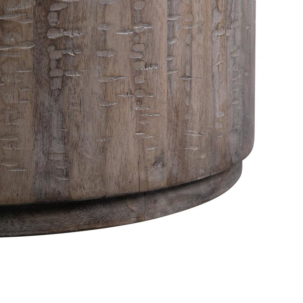 Mango Wood Round Coffee Table with Drum Base for Living Room