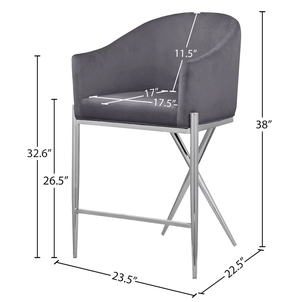 Xavier Grey Velvet Counter Stool