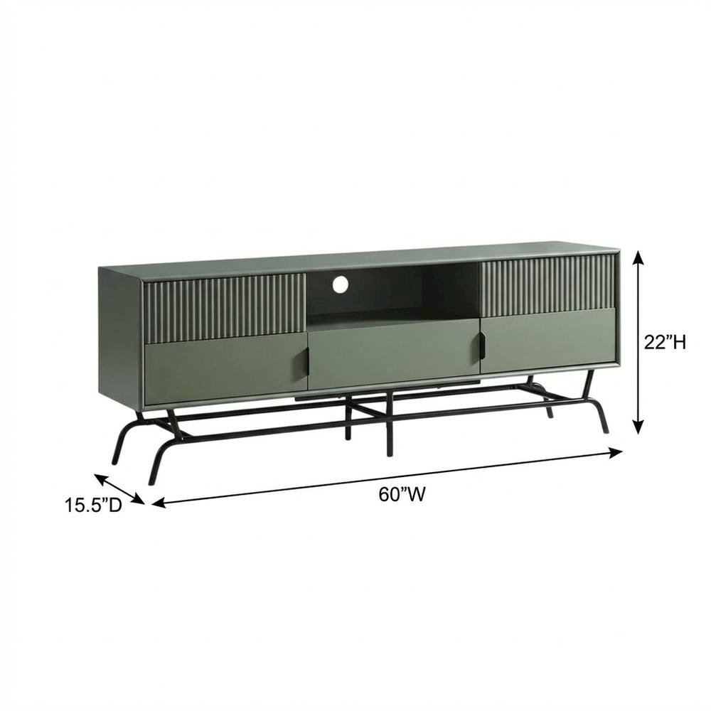 Sage Green and Black Wooden TV Stand with Multi-Storage Compartments