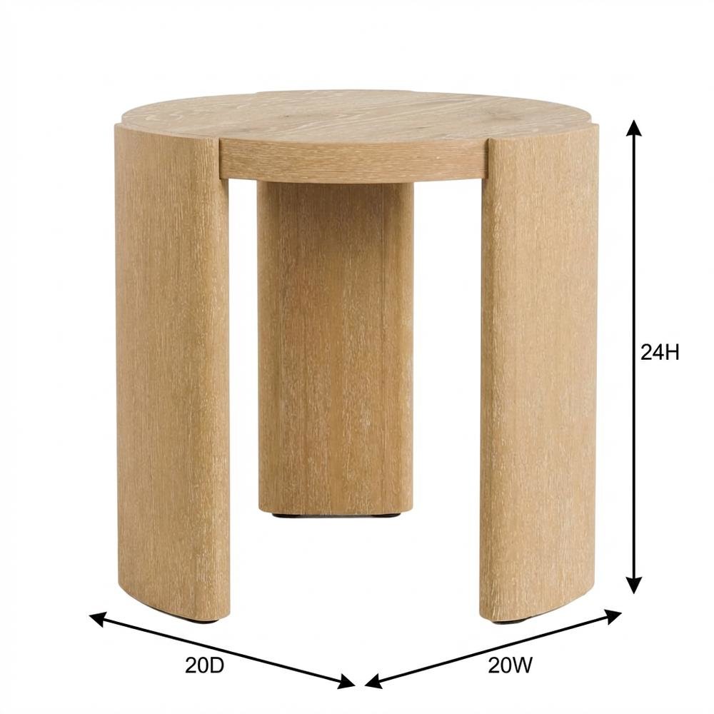 Oval wood end table with plinth base in oak finish, stylish and modern design