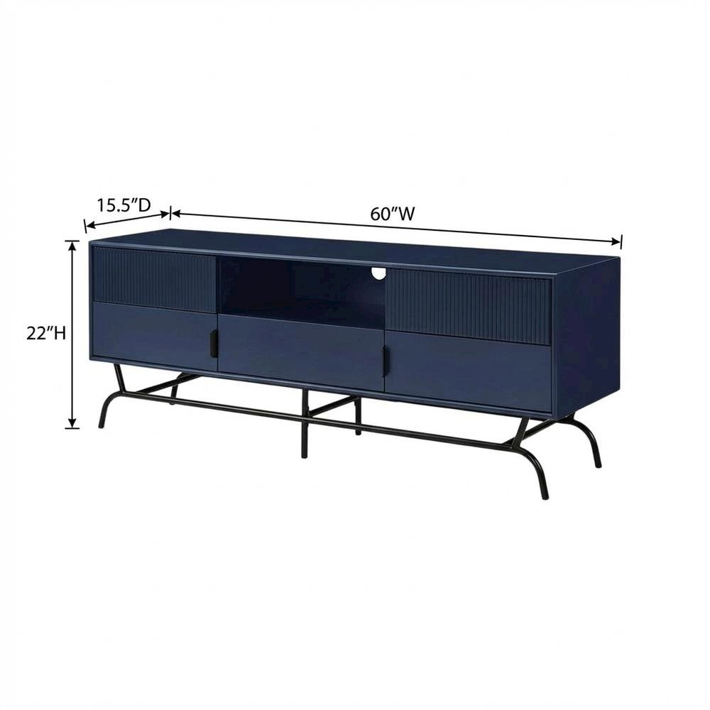 Blue TV Stand for 65-inch TVs with 3 Drawers in Engineered Wood