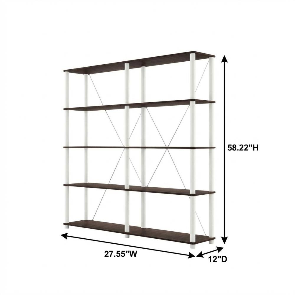 Wood 5-Tier Open Bookcase with Spacious Shelving for Home Office and Living Room
