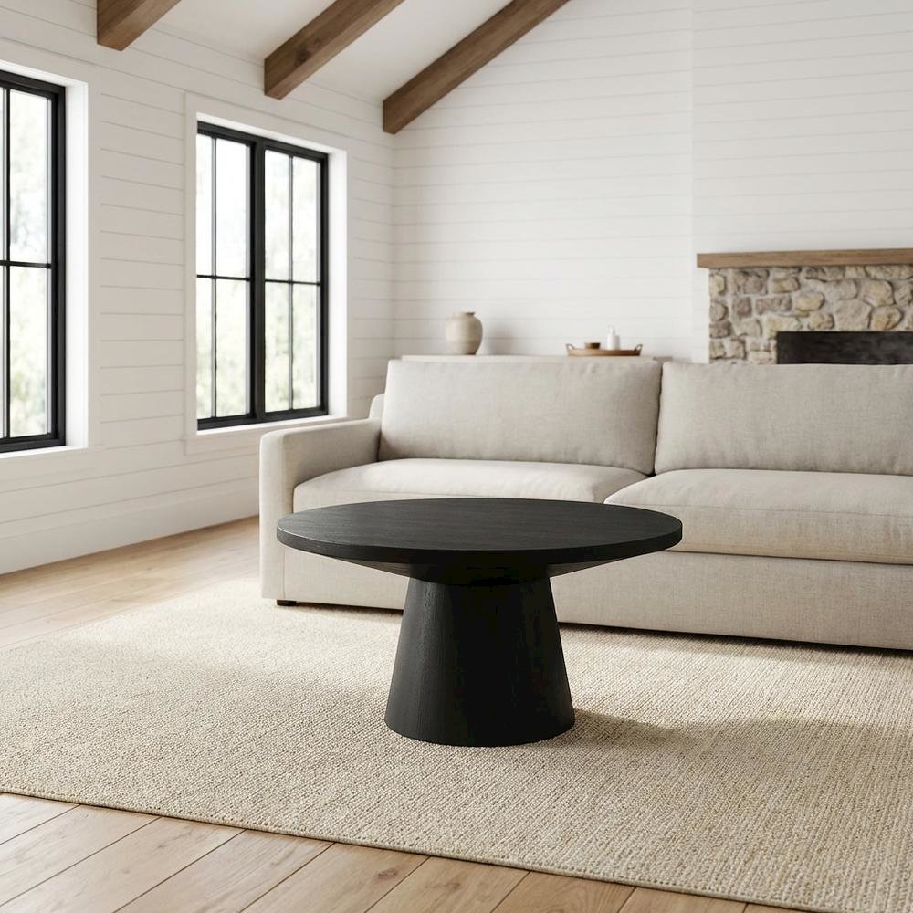 Round Solid Wood Coffee Table with Durable Finish for Modern Living