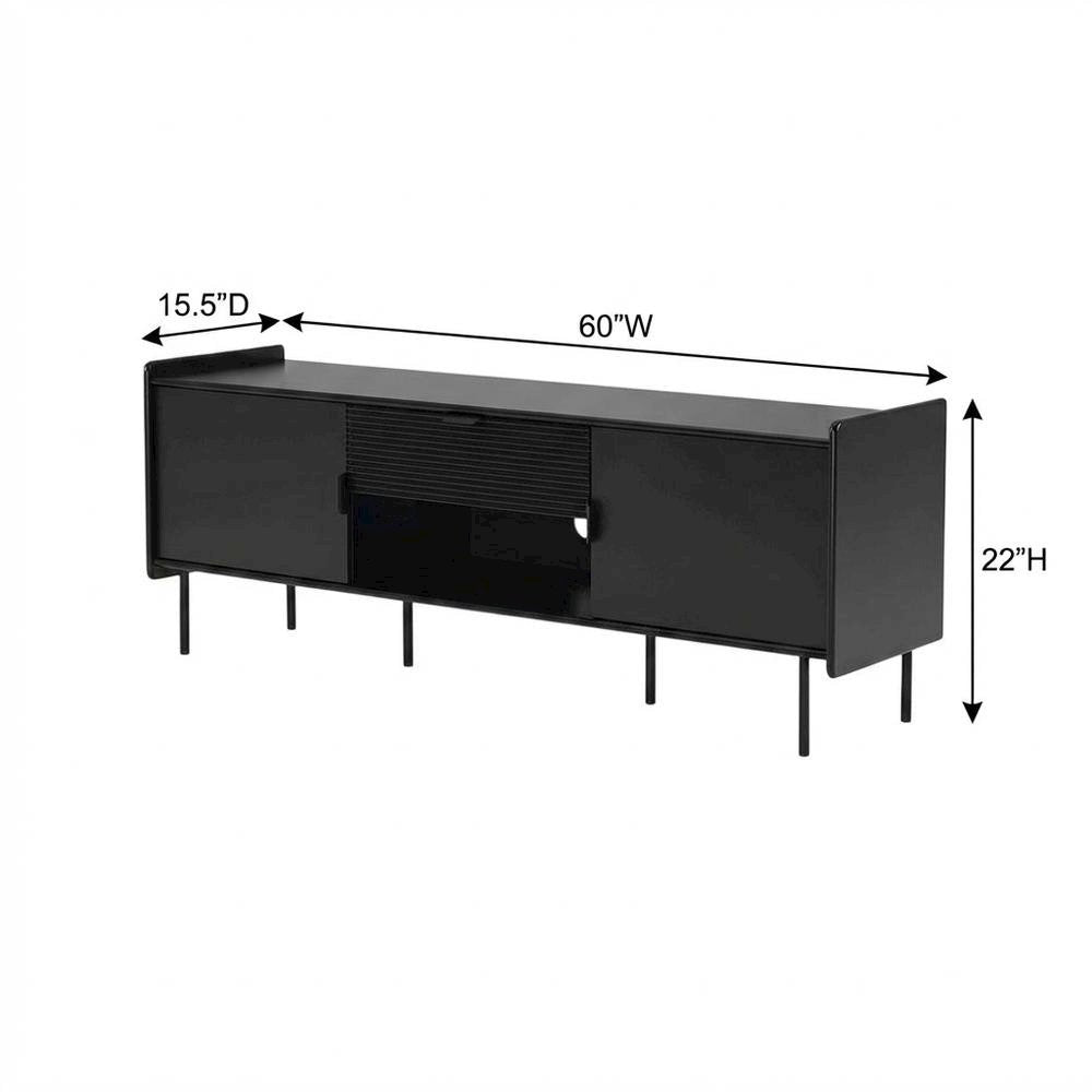 Black modern TV stand with storage drawers and cabinet doors