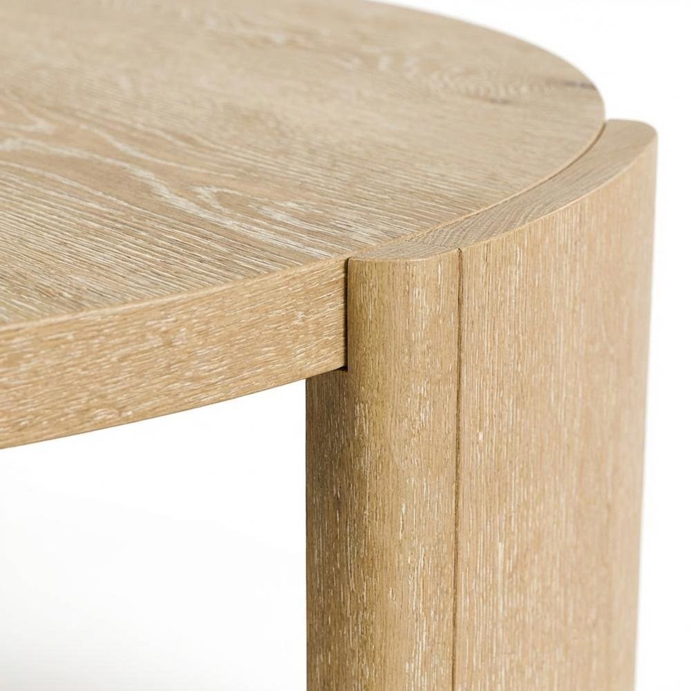 Round Oak Coffee Table with Plinth Base for Living Room Decor