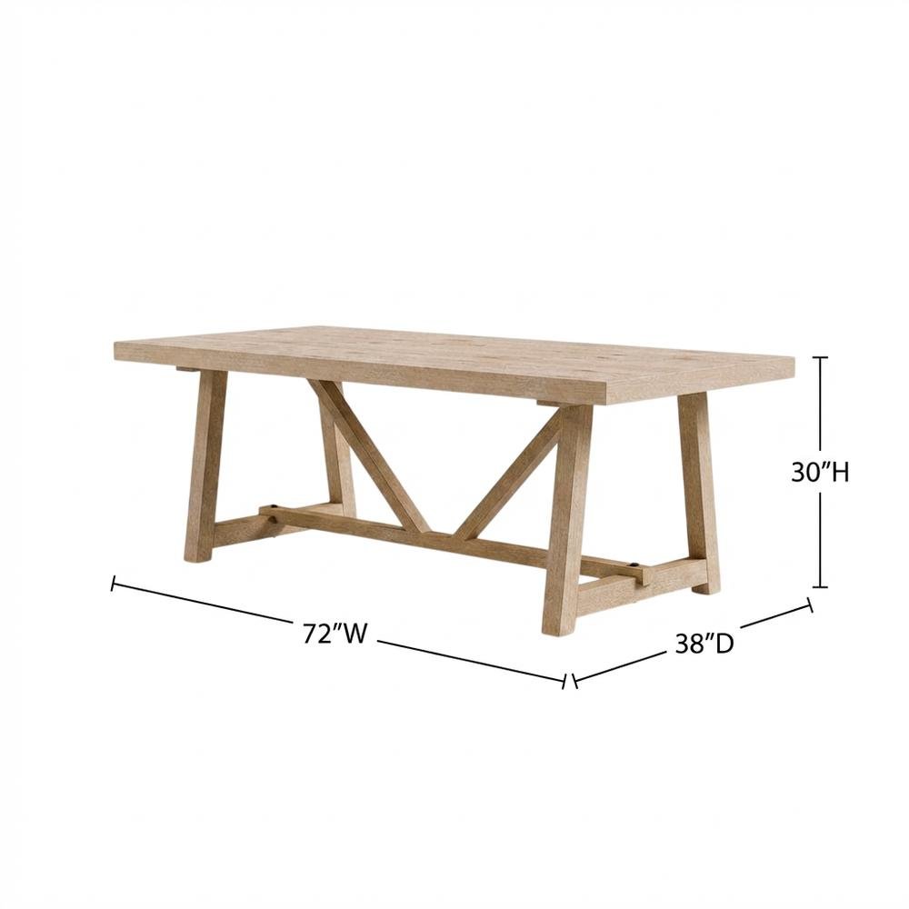 Natural Oak Solid Wood Dining Table, Contemporary, Seats 6