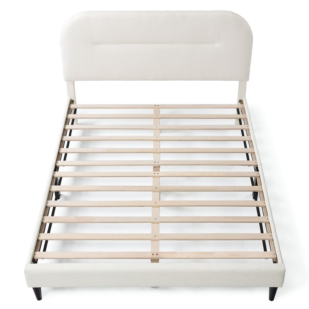 White Boucle Upholstered Queen Bedframe with Headboard – Soft Frame