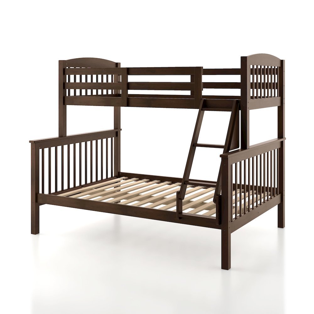Merlot Red Wooden Bunk Beds Twin Over Full Size with Ladder and Guard Rails