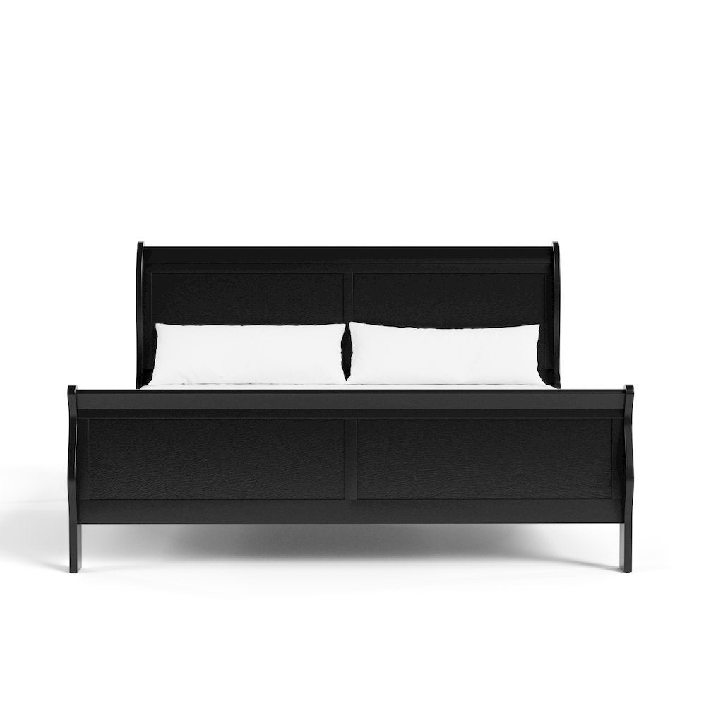 Black Wooden King Size Bed Frame - Sleigh Design with Headboard and Footboard