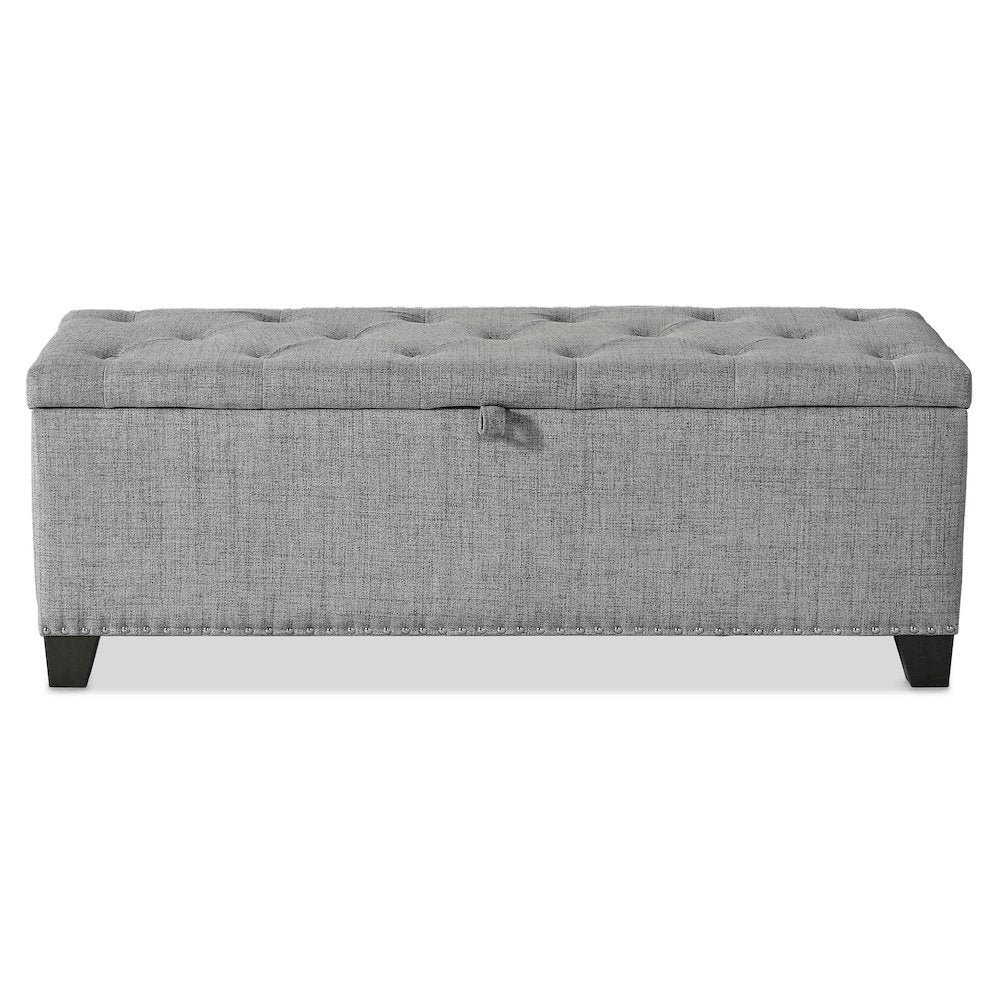 Gray Ottoman with Storage – Upholstered Storage Bench for Bedroom, Entry