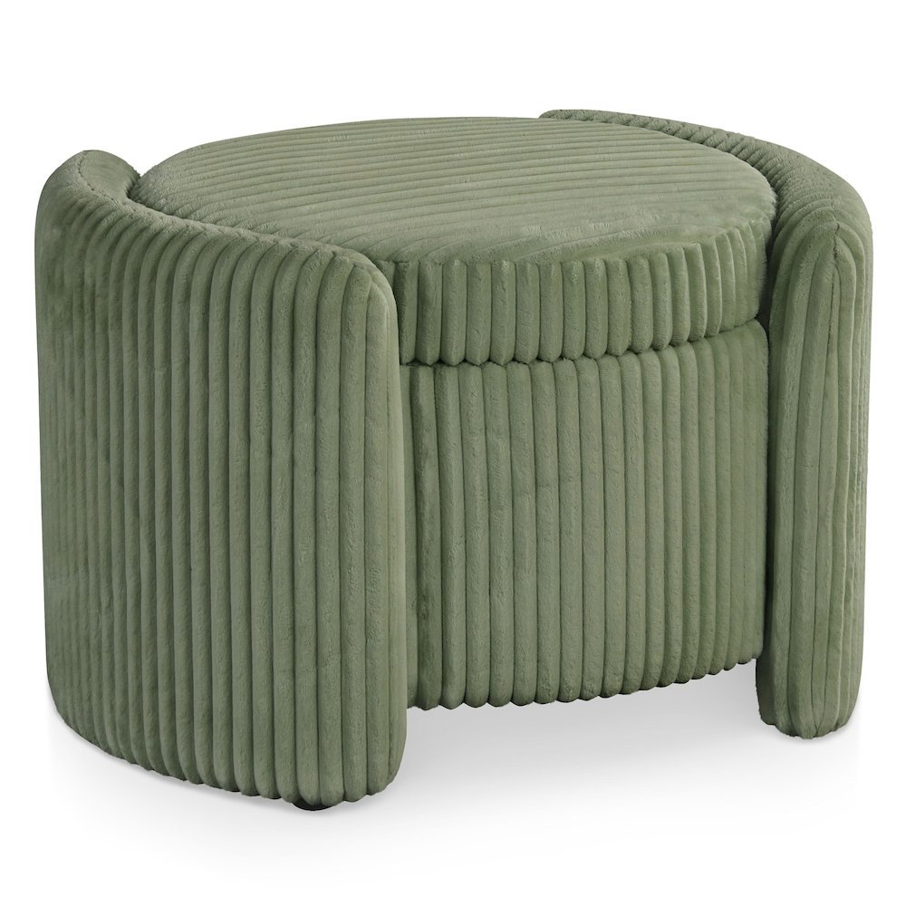 Green Round Ottoman with Storage – Fabric Ottoman Coffee Table for Living Room