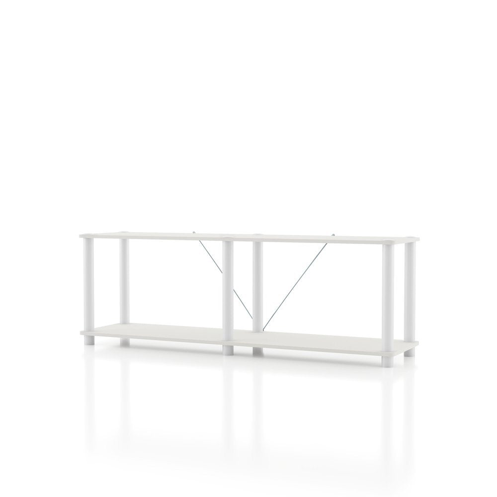 White Standing Shelf – 2 Tier Display Shelf with Horizontal Bookshelf Design