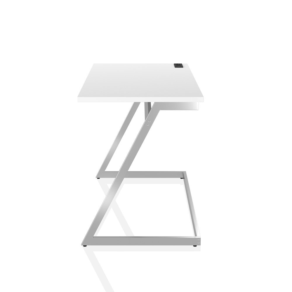 White Writing Desk – 47 Inch Steel Frame Computer Desk with USB
