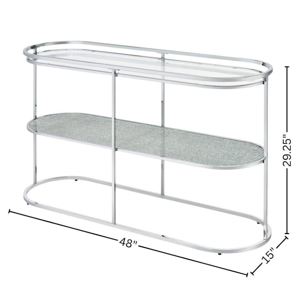 Chrome Metal Console Table – 48 Inch Sofa Table with Glass Top for Living Room