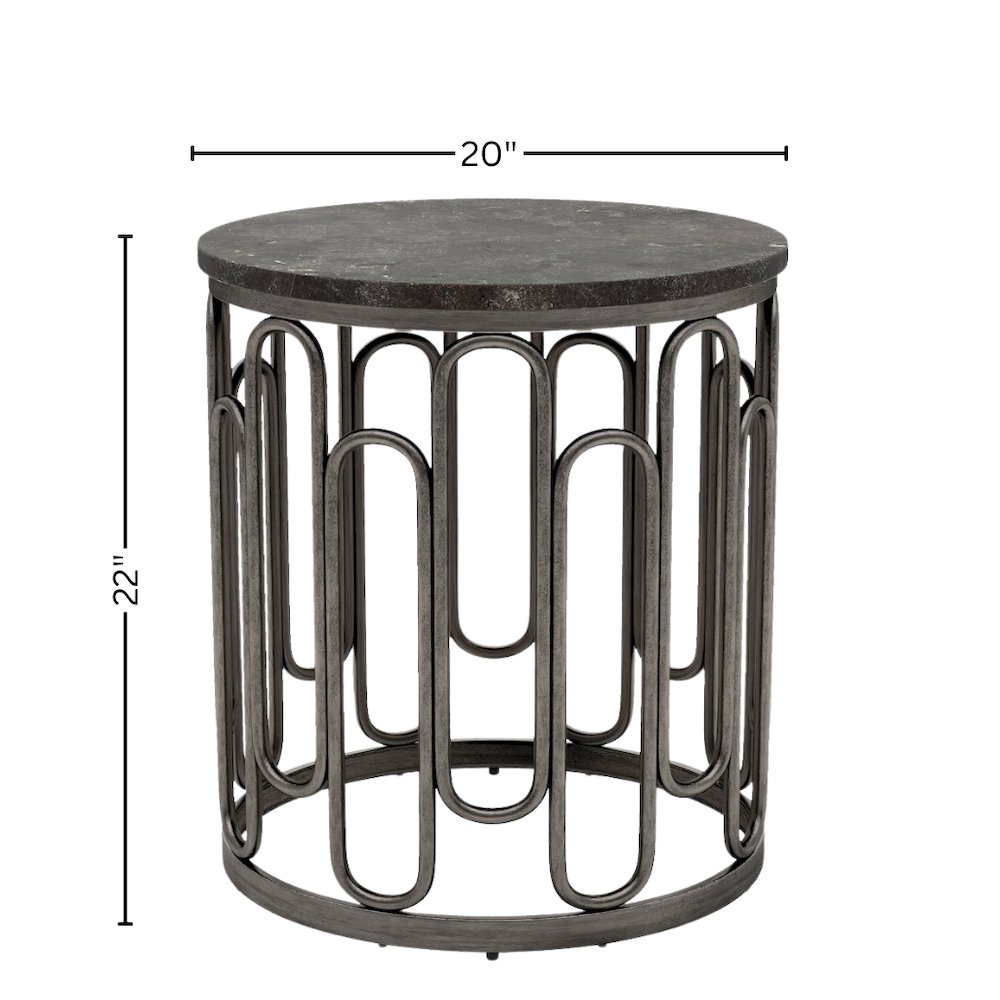 Gray Marble Top Round End Table with Black Iron Base – Small Marble End Table