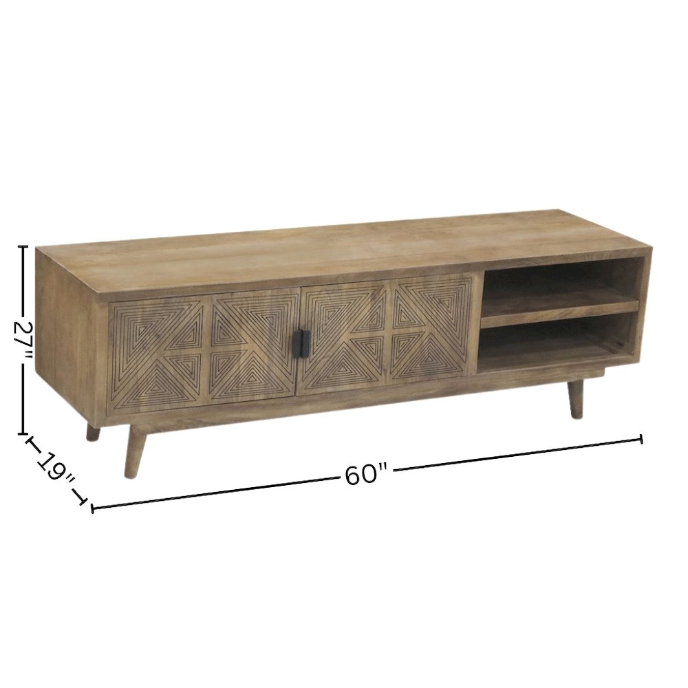 Brown Wood TV Console – Entertainment Center of 56 Inch Wide for Living Room
