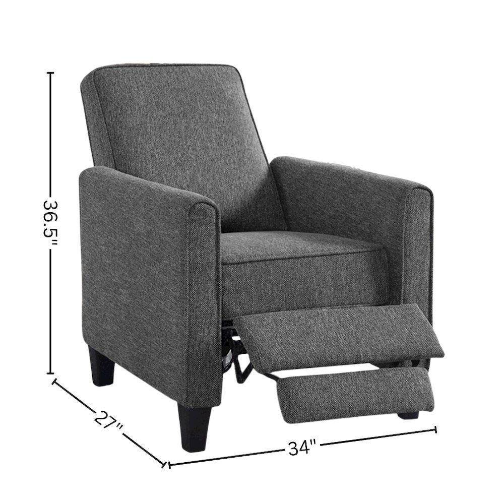 Gray Recliner Chair - Upholstered Sofa Chair with Push Back for Living Room
