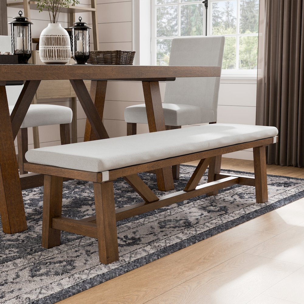 Zephyrine Padded Fabric and Wood Dining Bench in Brown