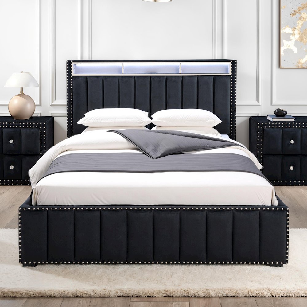 Fynor Velvet Kids Platform Bed with LED and USB Ports