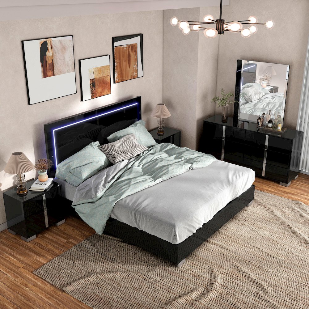 Jiar Modern 5-Piece Panel Bedroom Set with LED on Headboard