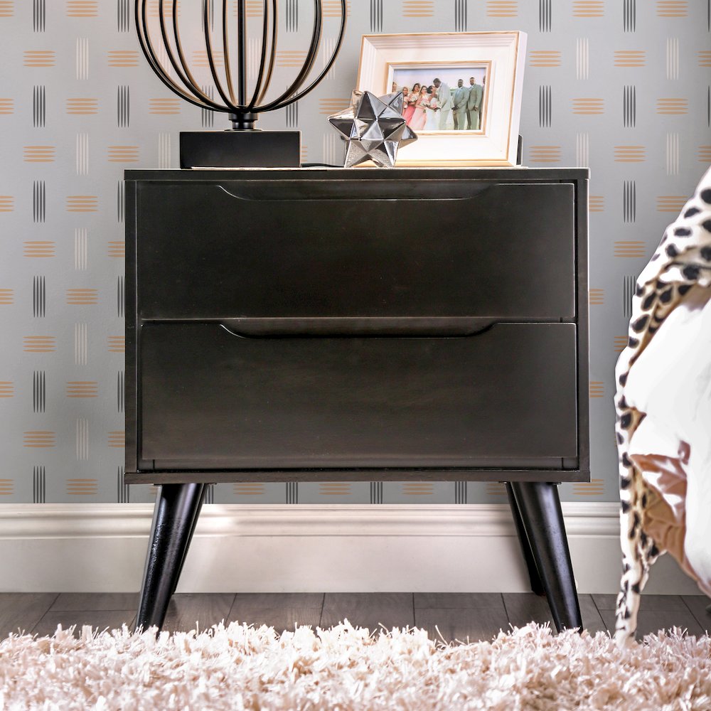 Belkor Mid-Century Modern Wood 2-Drawer Nightstand