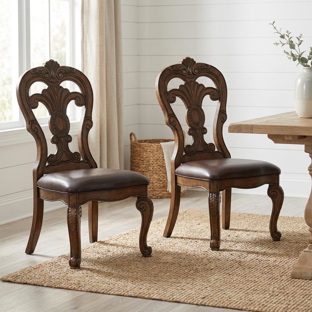 Dark Brown Upholstered Dining Side Chair Set with Cushioned Seat