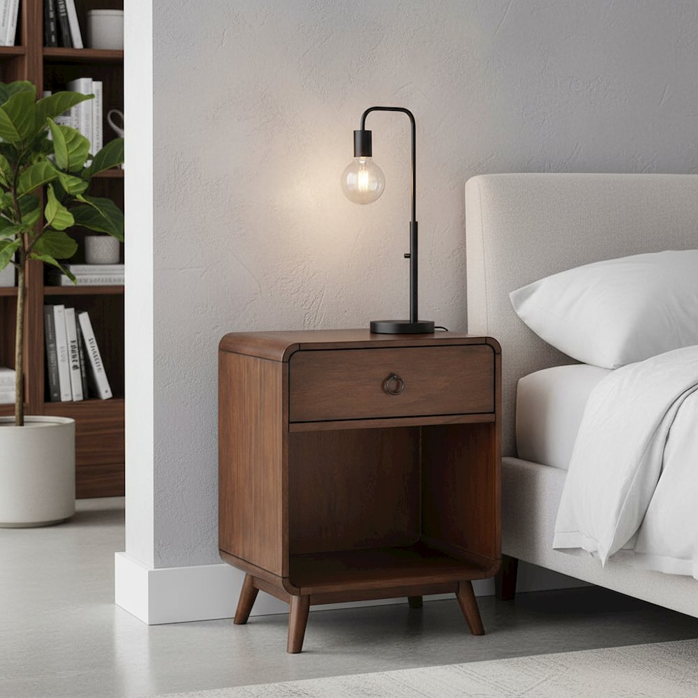 Brown Wooden Nightstand – 1 Drawer Side Table for Bedroom Décor and Storage