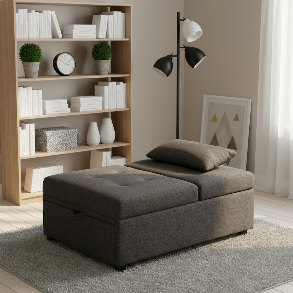 Gray Tufted Folding Ottoman Chair Sofa Bed - 43.5 Inch Long Single Sofa Design
