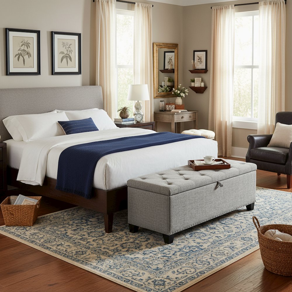 Light Gray Ottoman with Storage – Upholstered Storage Bench for Bedroom, Entry