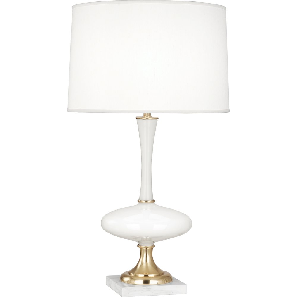 Raquel Table Lamp in White Glass W/ Modern Brass & White Marble Accents Color