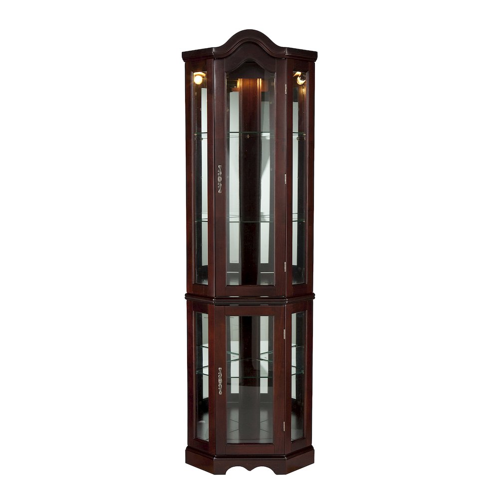 Canterdale Lighted Corner Curio Cabinet - Mahogany